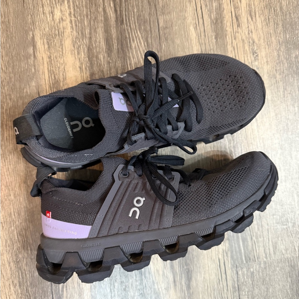 On Running Black and Purple Athletic Shoes
